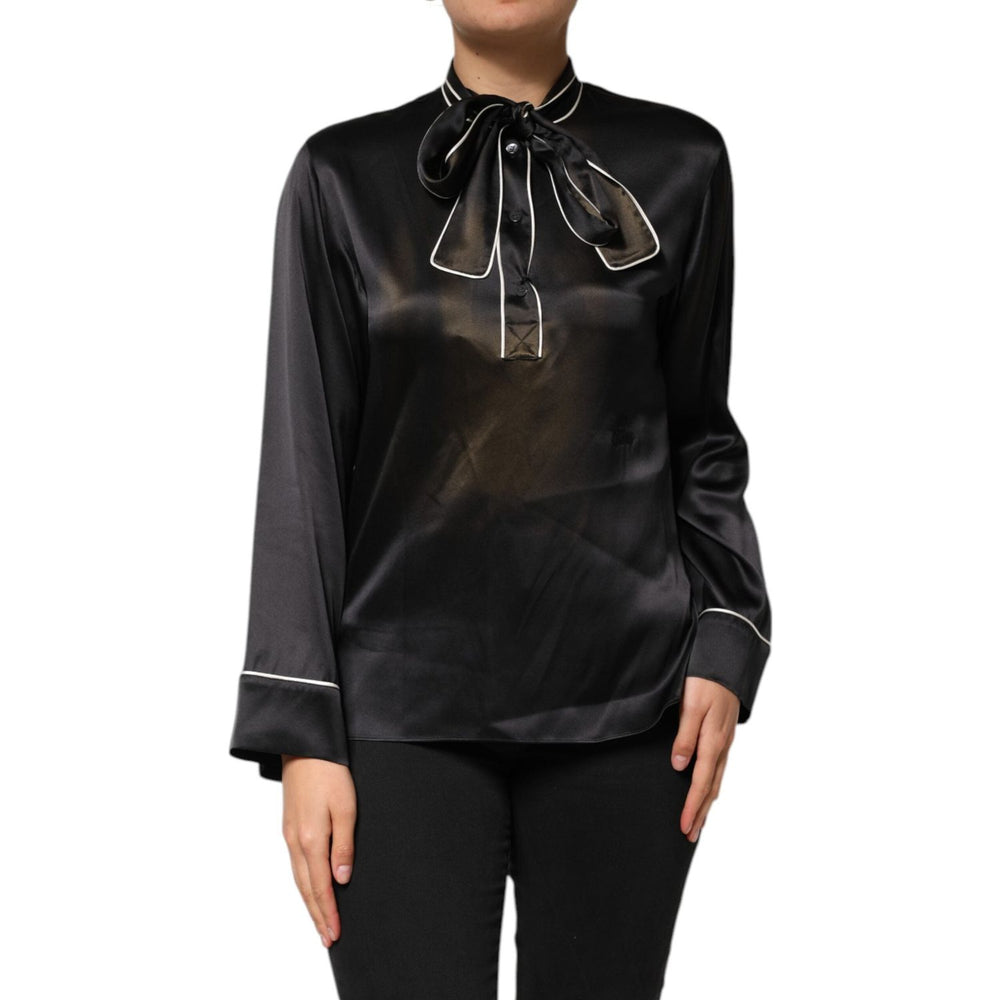 Dolce & Gabbana Black Silk Ascot Collared Button Blouse Top TSH90644-38