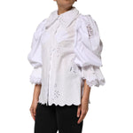 Dolce & Gabbana White Ruffled Lace Embellished Blouse Top TSH90648-42