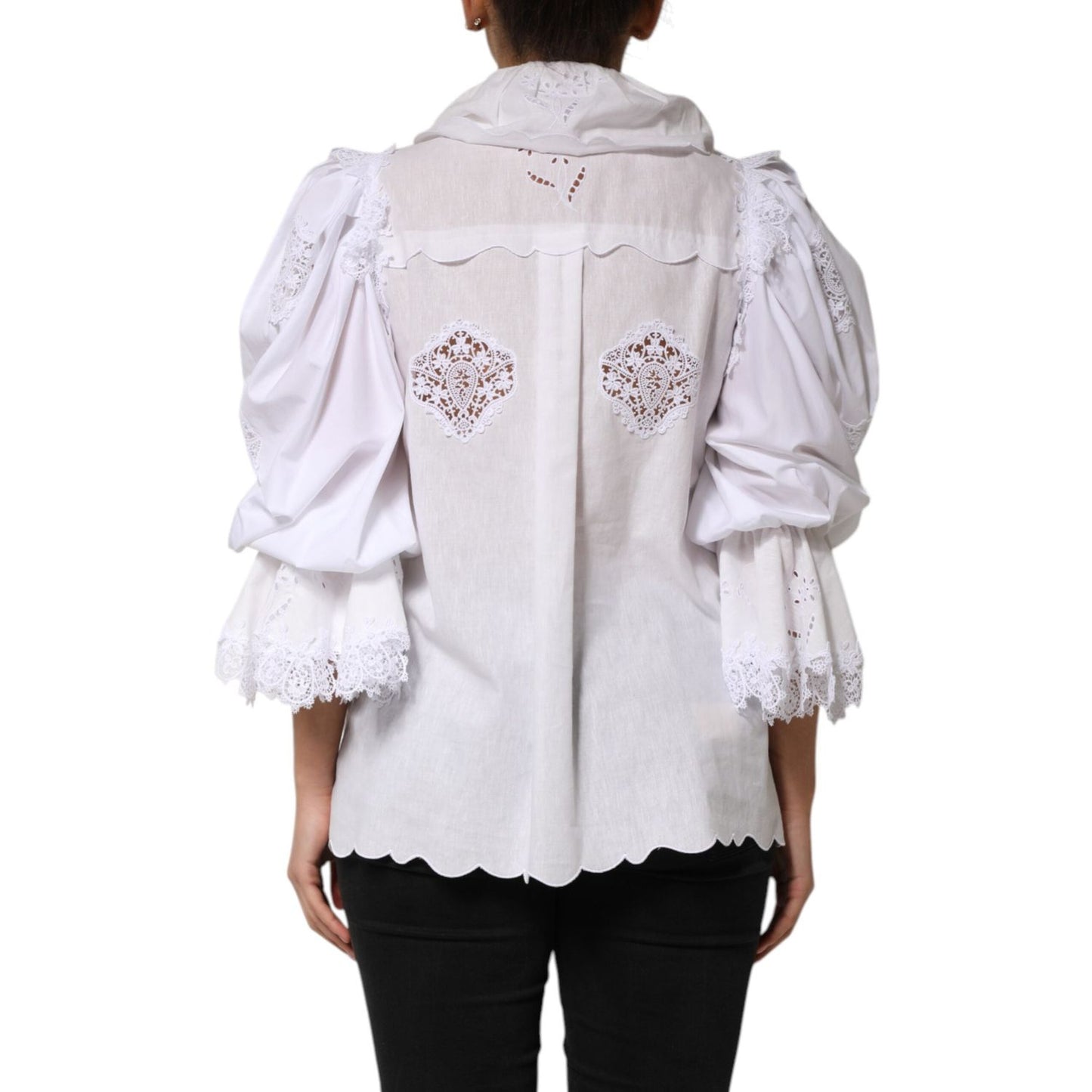Dolce & Gabbana White Ruffled Lace Embellished Blouse Top TSH90648-42