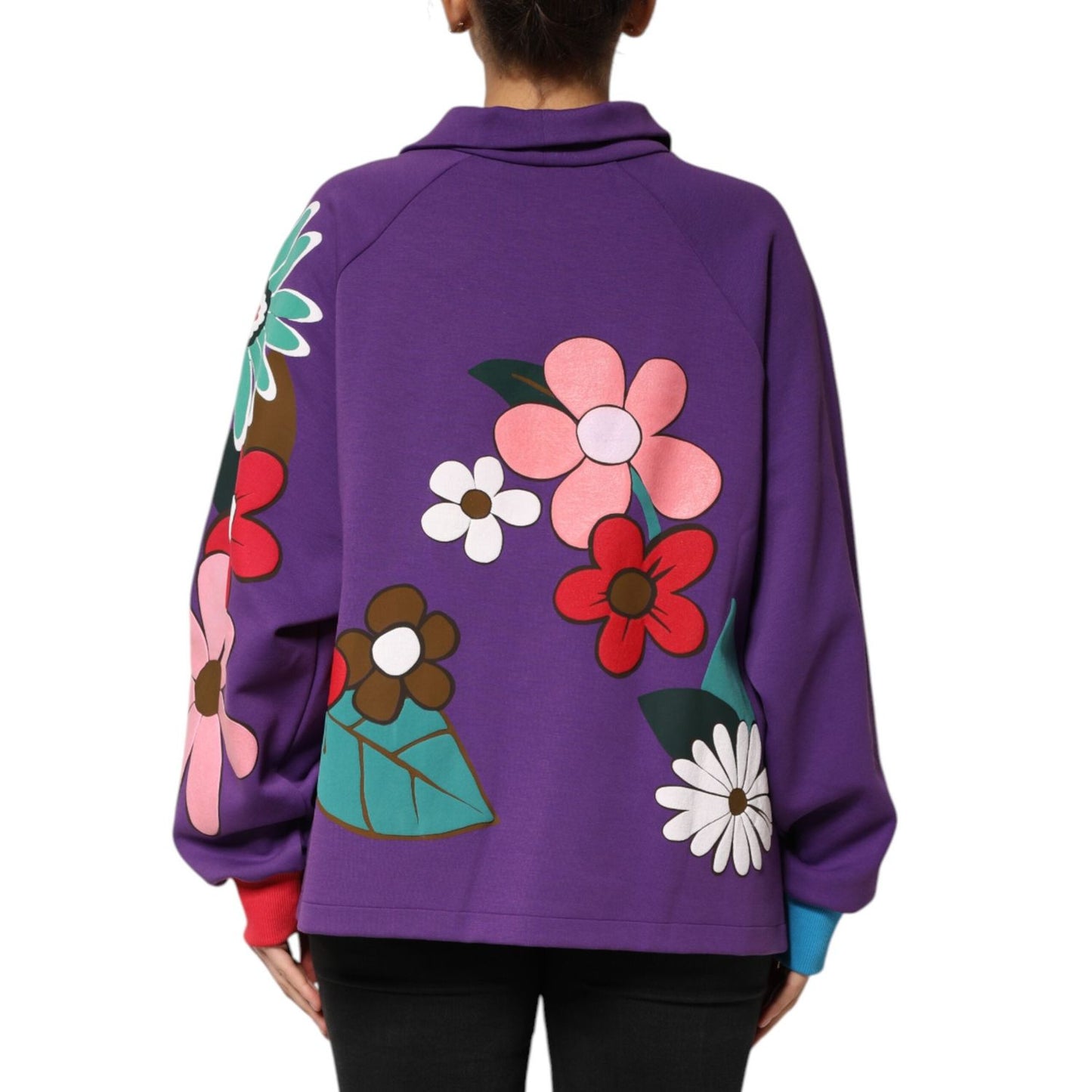 Dolce & Gabbana Purple Floral Print Cotton Long Sleeves Top TSH90651-46
