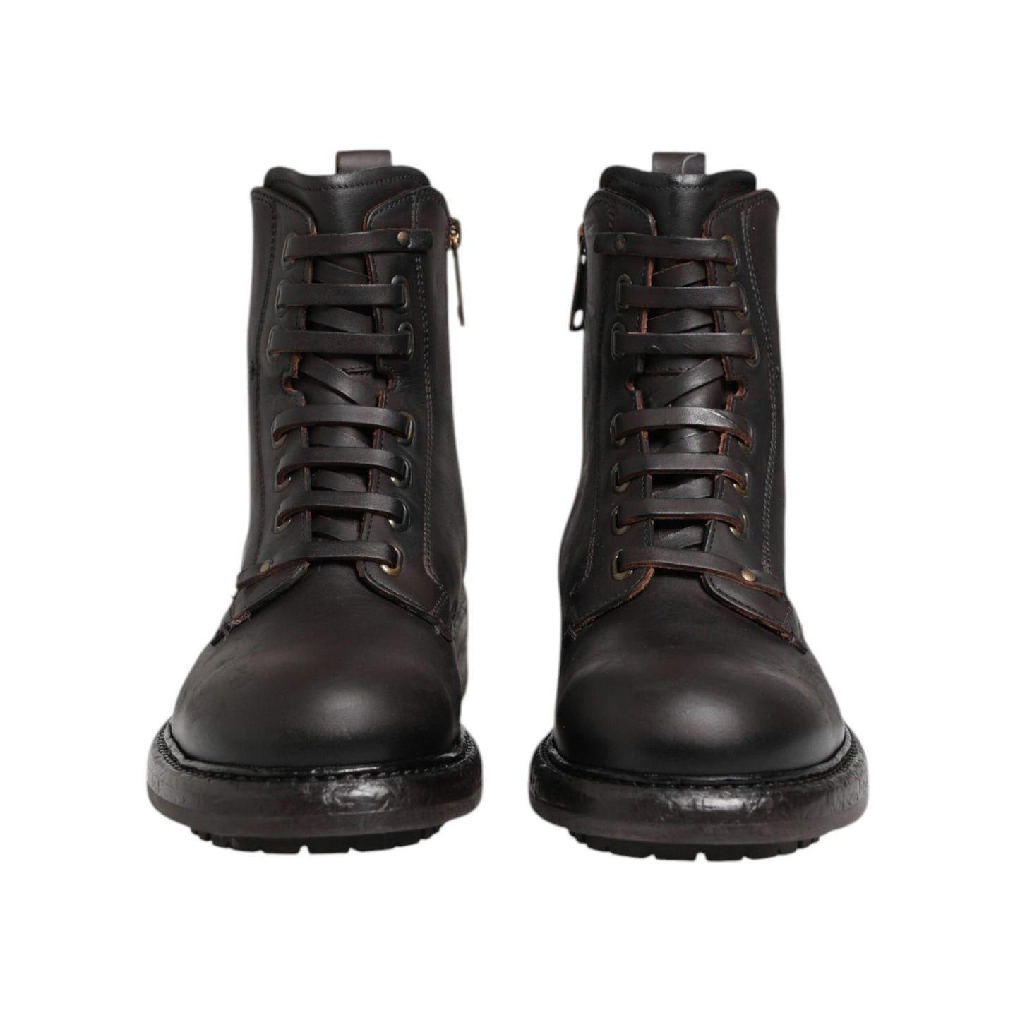 Dolce & Gabbana Dark Brown Leather Lace Up Mid Calf Boots Shoes MV5865-45