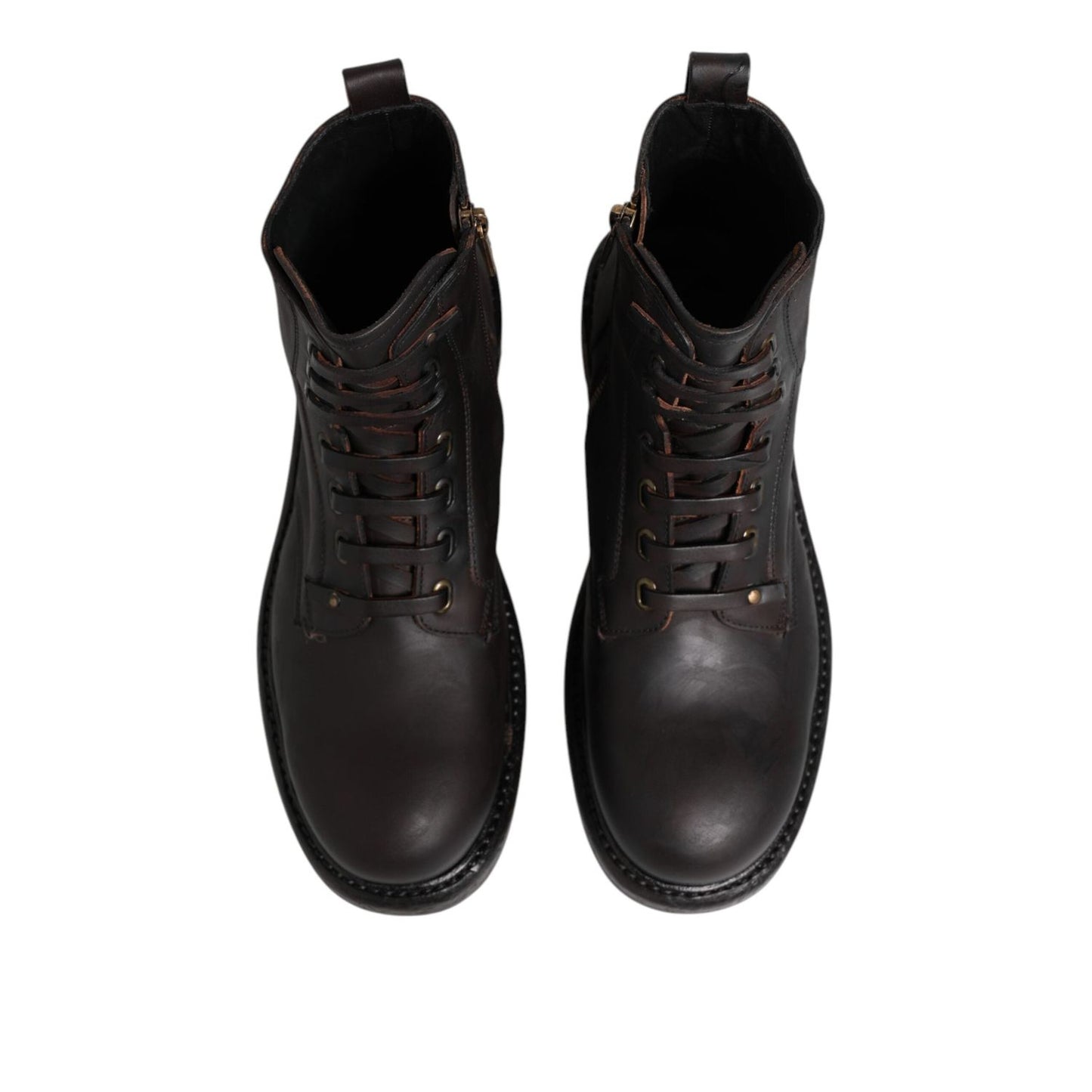 Dolce & Gabbana Dark Brown Leather Lace Up Mid Calf Boots Shoes MV5865-45