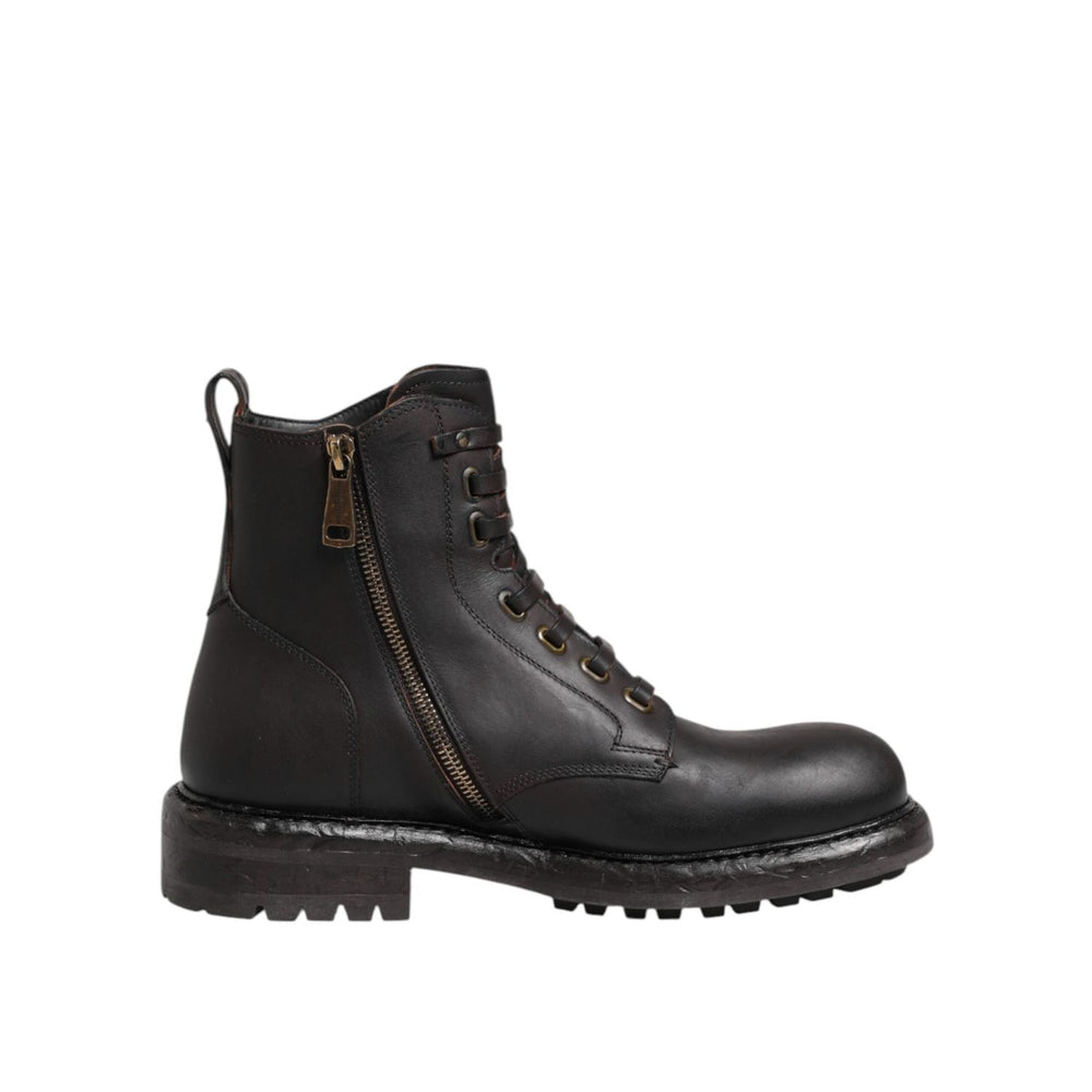 Dolce & Gabbana Dark Brown Leather Lace Up Mid Calf Boots Shoes MV5865-45
