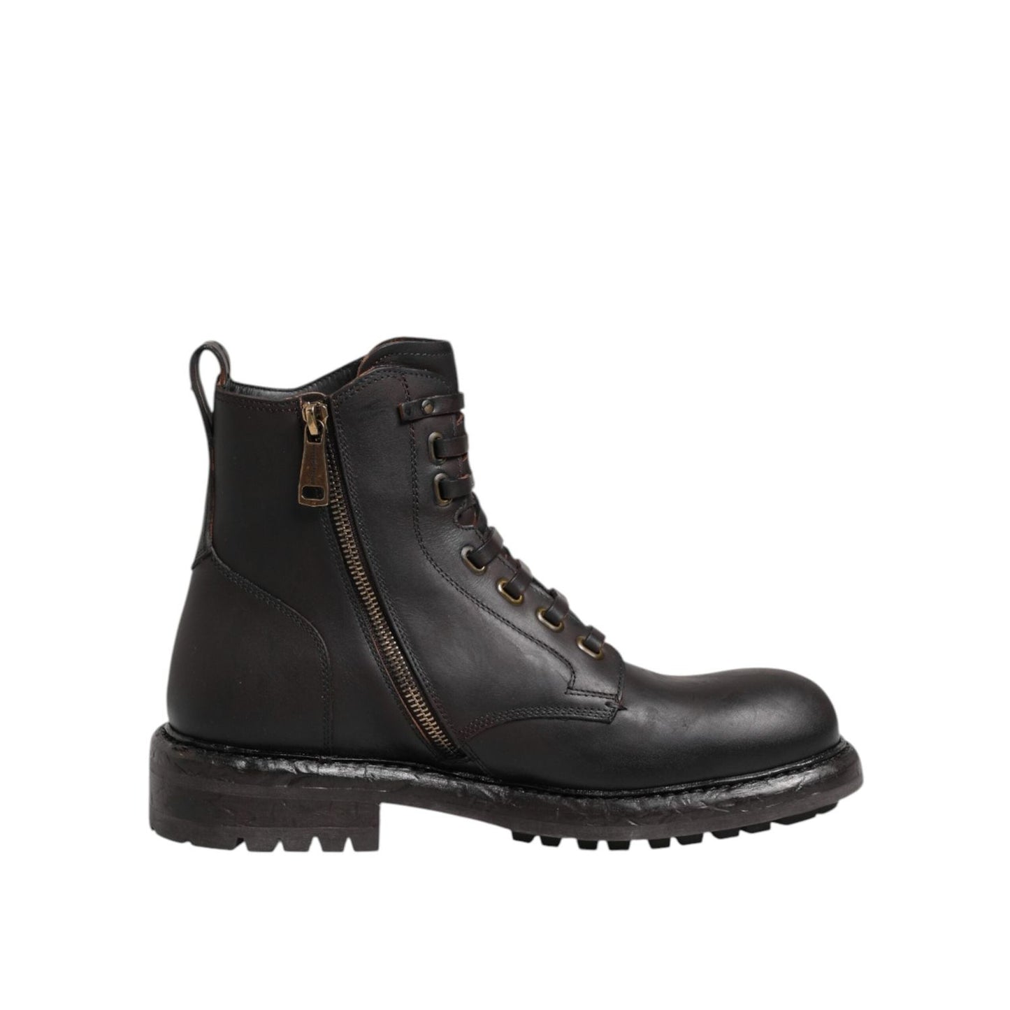 Dolce & Gabbana Dark Brown Leather Lace Up Mid Calf Boots Shoes MV5865-45