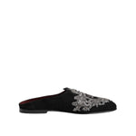 Dolce & Gabbana Black Velvet Slides DG Crown Slipper Shoes MV7629-39