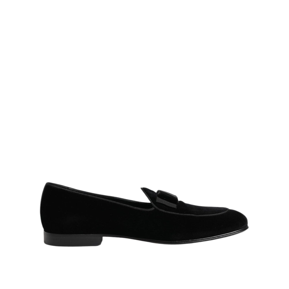 Dolce & Gabbana Black Velvet Loafers Formal Men Dress Shoes MV7672-42
