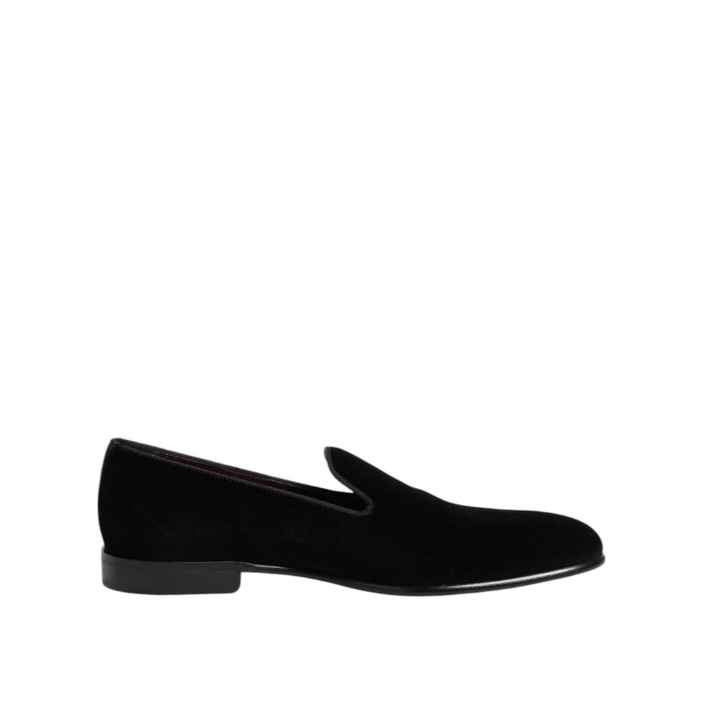 Dolce & Gabbana Black Velvet Slip On Loafers Men Formal Shoes MV7674-39