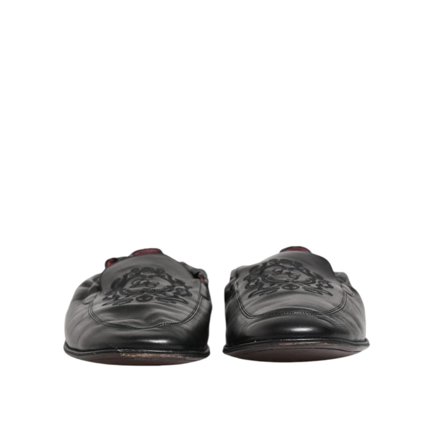 Dolce & Gabbana Black Leather Slip On Men Flat Loafers Shoes MV7601-39