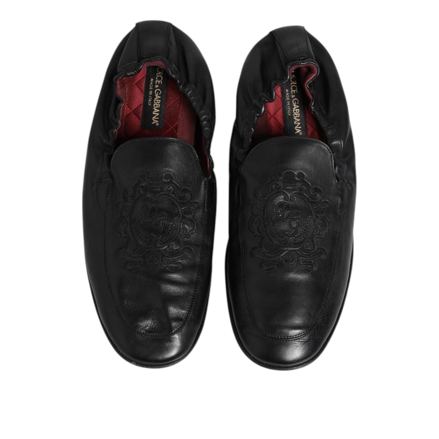 Dolce & Gabbana Black Leather Slip On Men Flat Loafers Shoes MV7601-39
