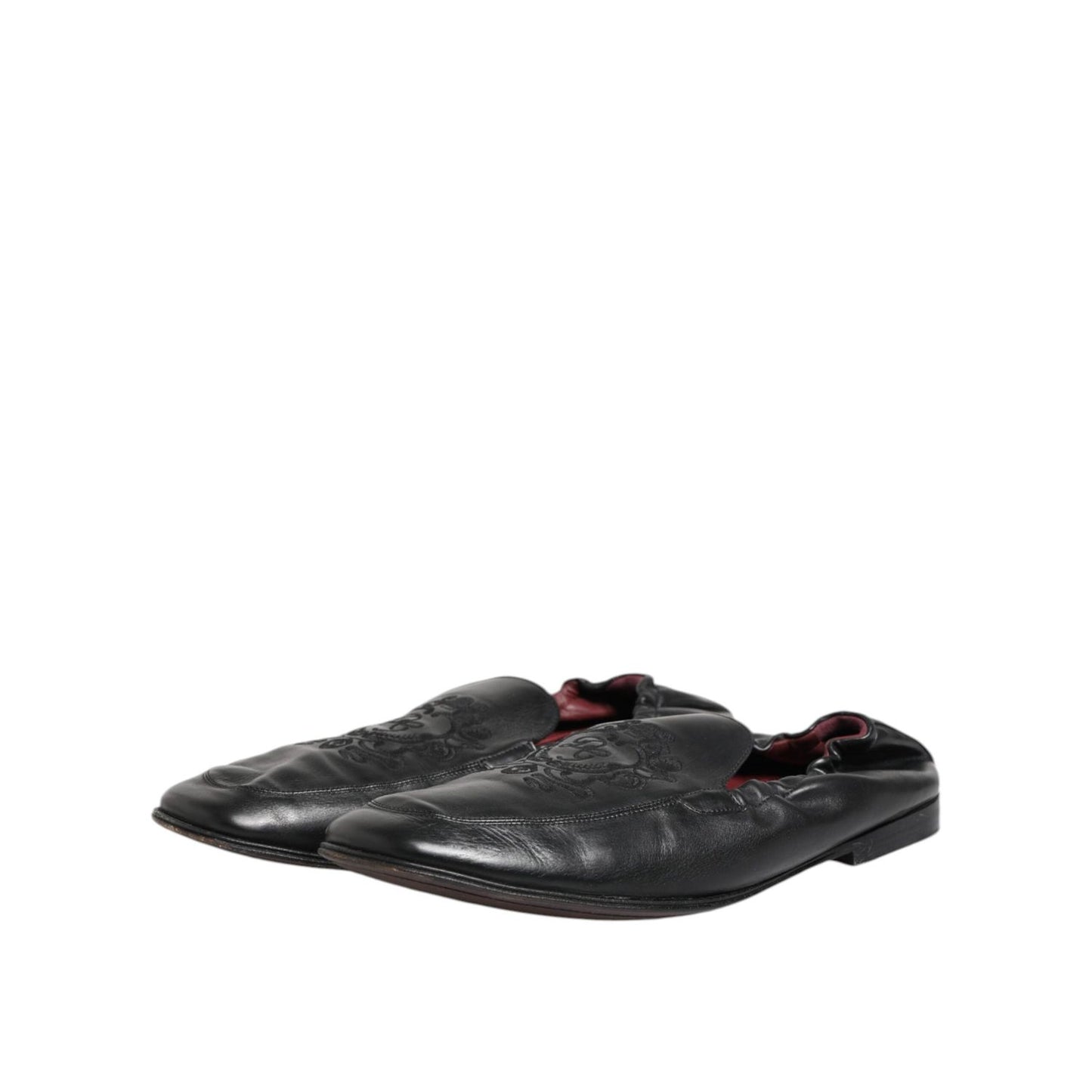 Dolce & Gabbana Black Leather Slip On Men Flat Loafers Shoes MV7601-39