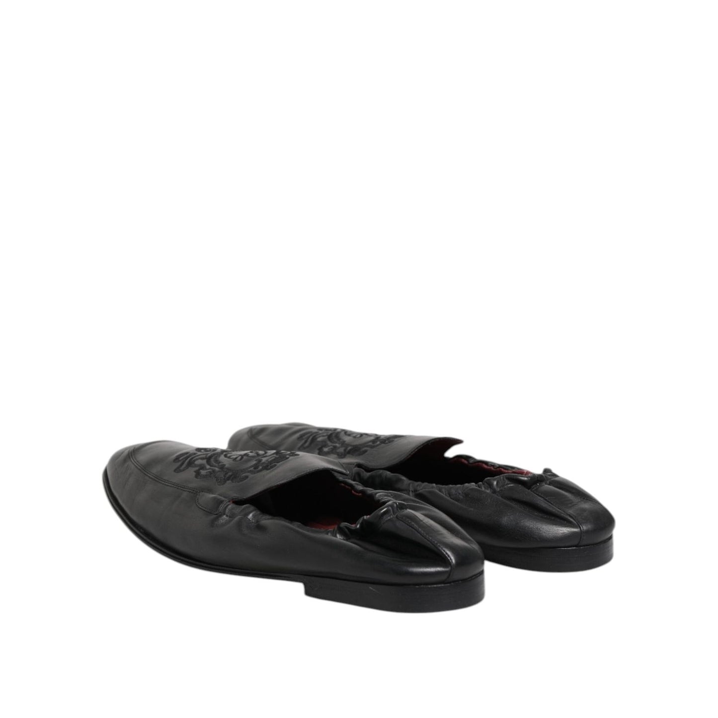 Dolce & Gabbana Black Leather Slip On Men Flat Loafers Shoes MV7601-39