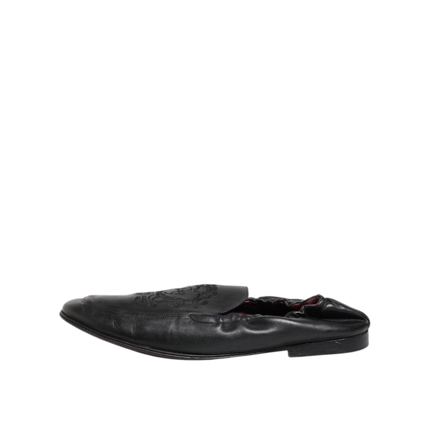 Dolce & Gabbana Black Leather Slip On Men Flat Loafers Shoes MV7601-39