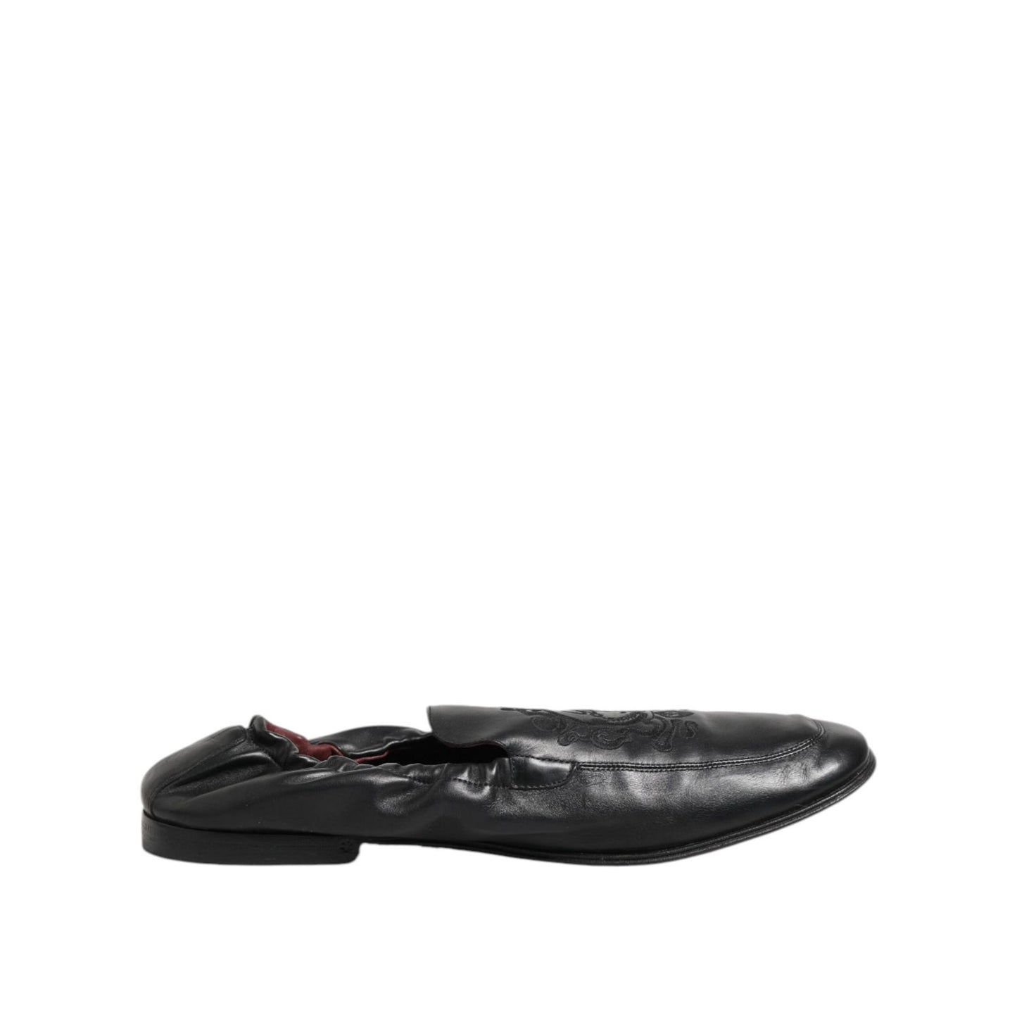 Dolce & Gabbana Black Leather Slip On Men Flat Loafers Shoes MV7601-39