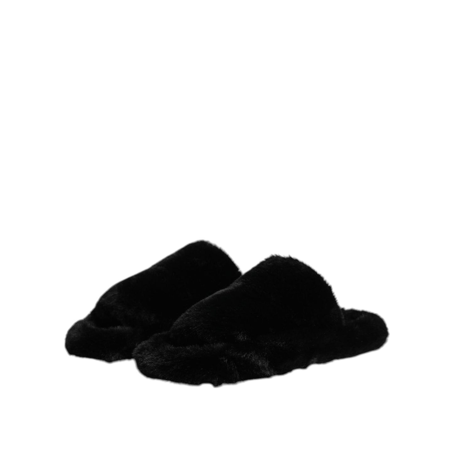 Dolce & Gabbana Black Faux Fur Flats Men Sandals Shoes MV7677-44.5