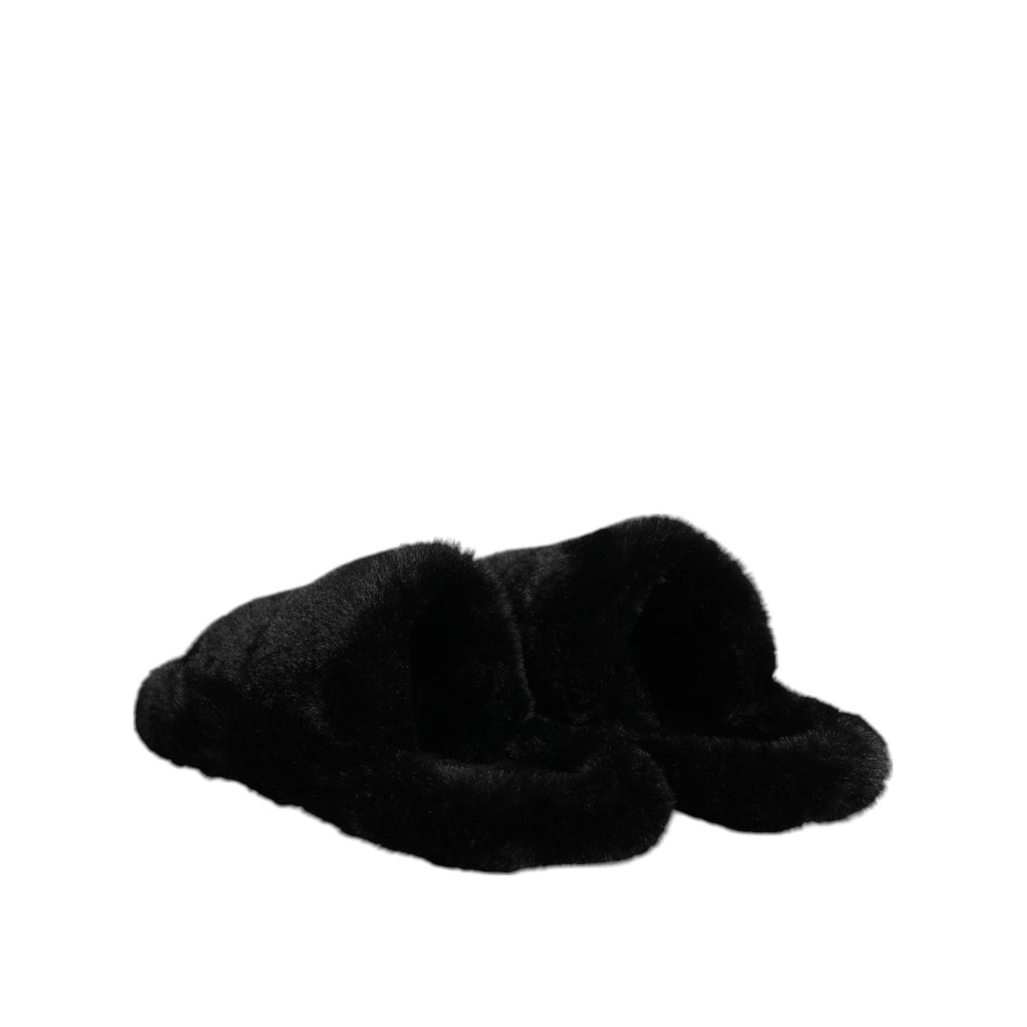 Dolce & Gabbana Black Faux Fur Flats Men Sandals Shoes MV7677-44.5