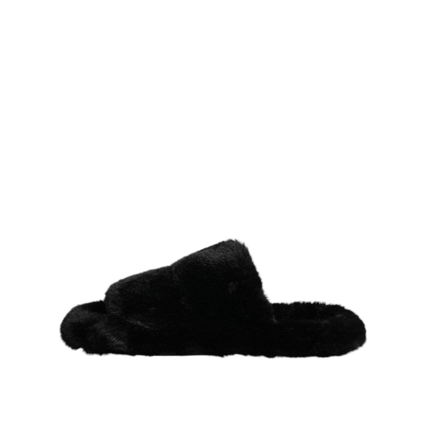 Dolce & Gabbana Black Faux Fur Flats Men Sandals Shoes MV7677-44.5