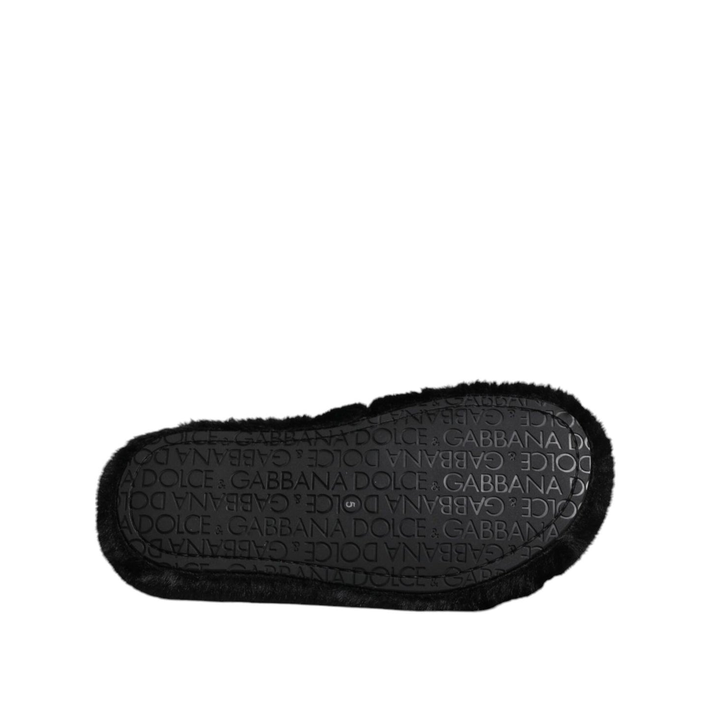 Dolce & Gabbana Black Faux Fur Flats Men Sandals Shoes MV7677-44.5