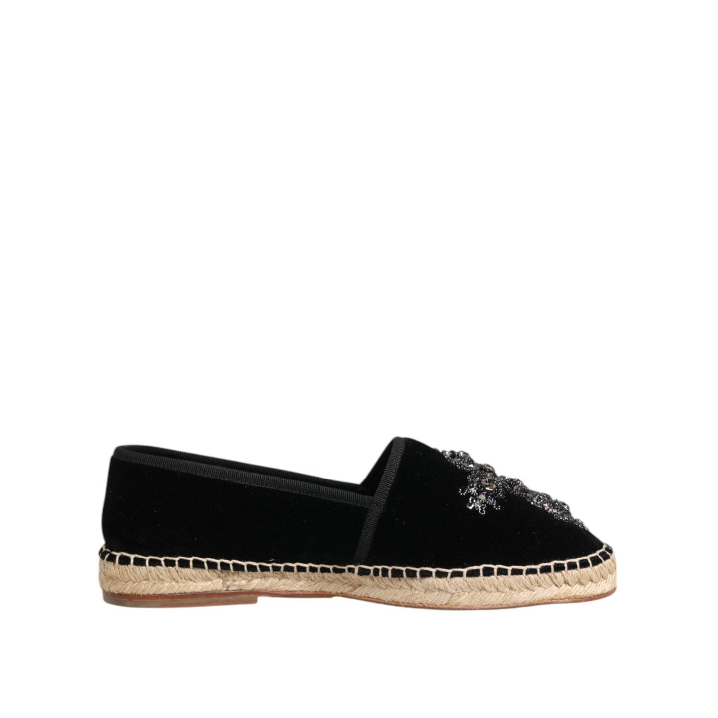 Dolce & Gabbana Black Cross Crystal Slip On Espadrille Shoes MV7774-39