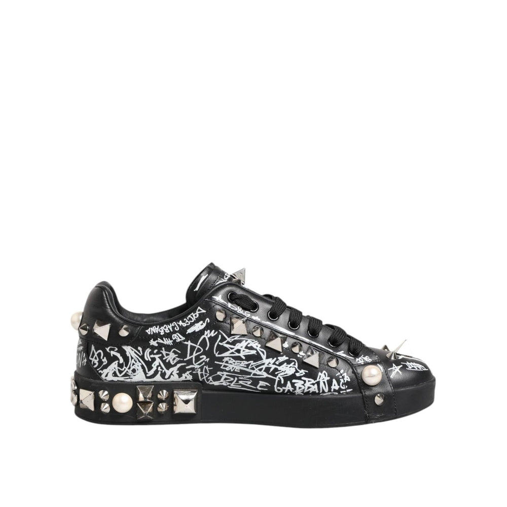 Dolce & Gabbana Black Portofino Stud Embellished Sneakers Shoes MV7747-41