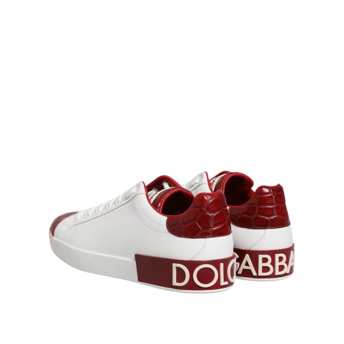 Dolce & Gabbana White Red Leather Lace Up Sneakers Shoes MV7768-41.5