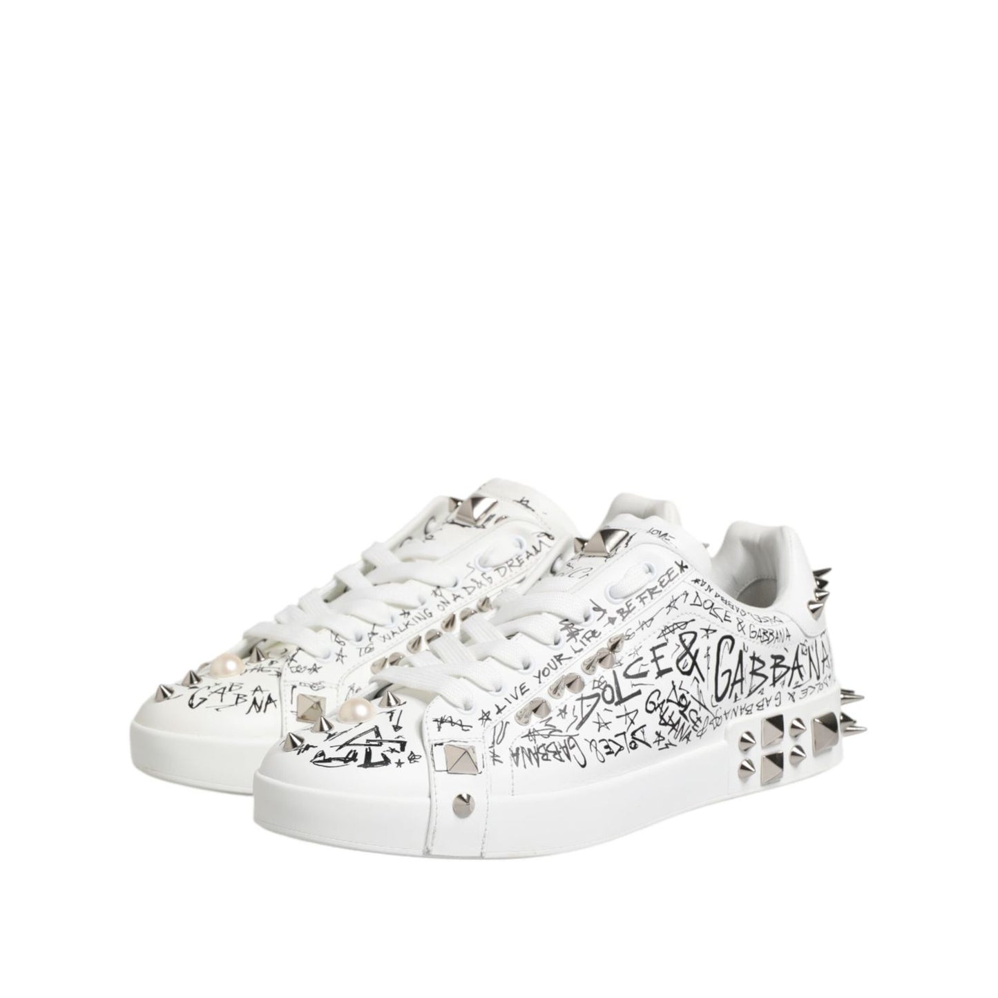 Dolce & Gabbana White Portofino Stud Embellished Men Sneakers Shoes MV7761-43