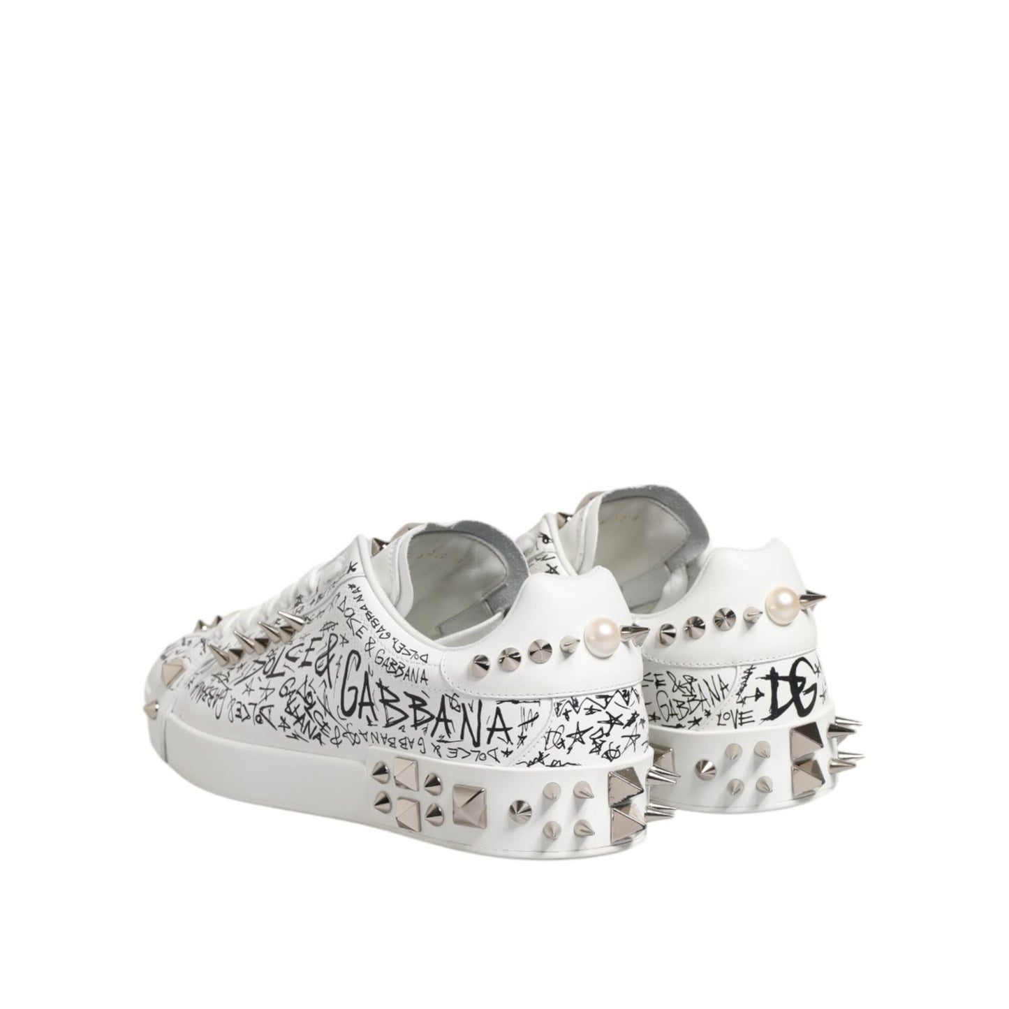 Dolce & Gabbana White Portofino Stud Embellished Men Sneakers Shoes MV7761-43