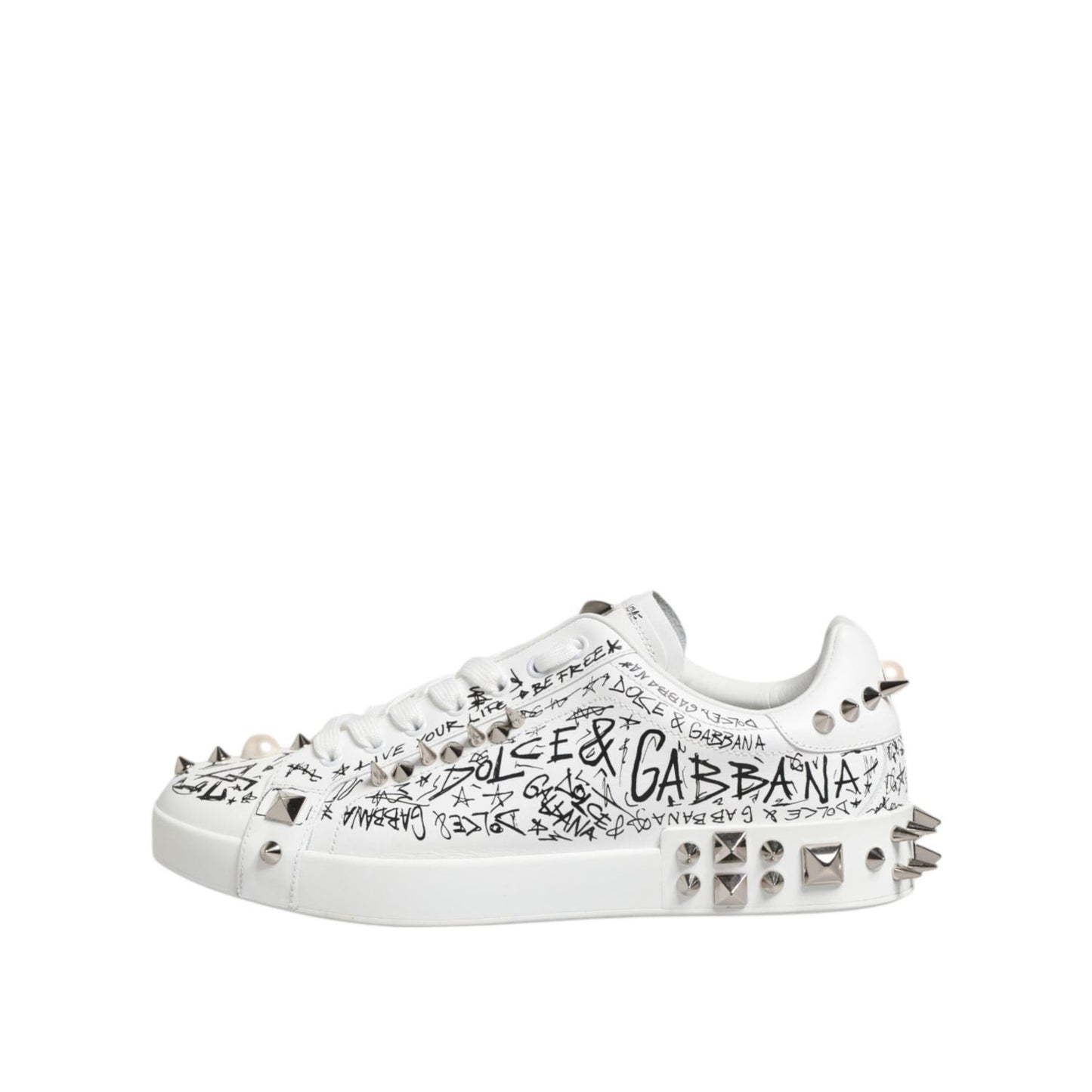 Dolce & Gabbana White Portofino Stud Embellished Men Sneakers Shoes MV7761-43
