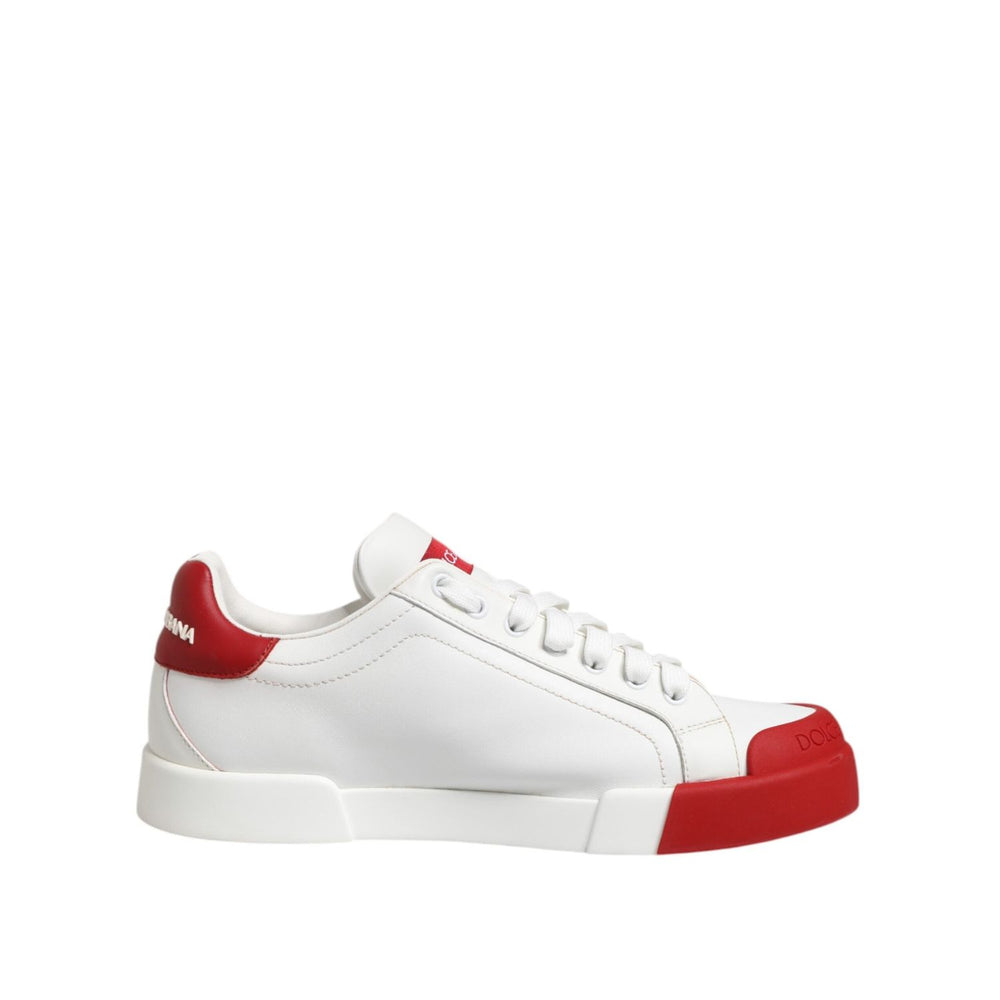 Dolce & Gabbana White Red Leather Lace Up Sneakers Shoes MV7767-41.5