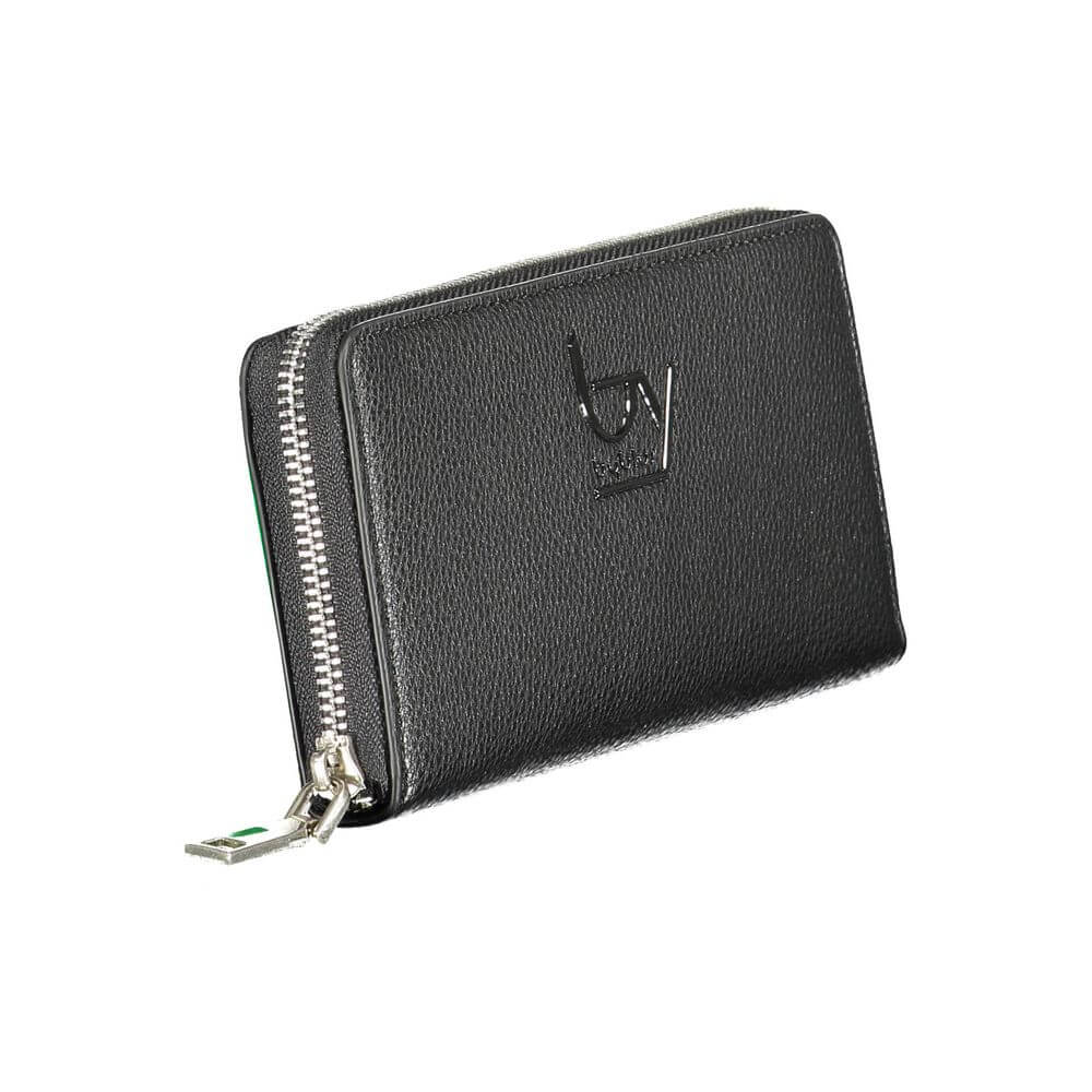 BYBLOS Black Polyethylene Wallet with 5 compartments, coin purse, card slots, contrasting details and zip closure featuring logo.