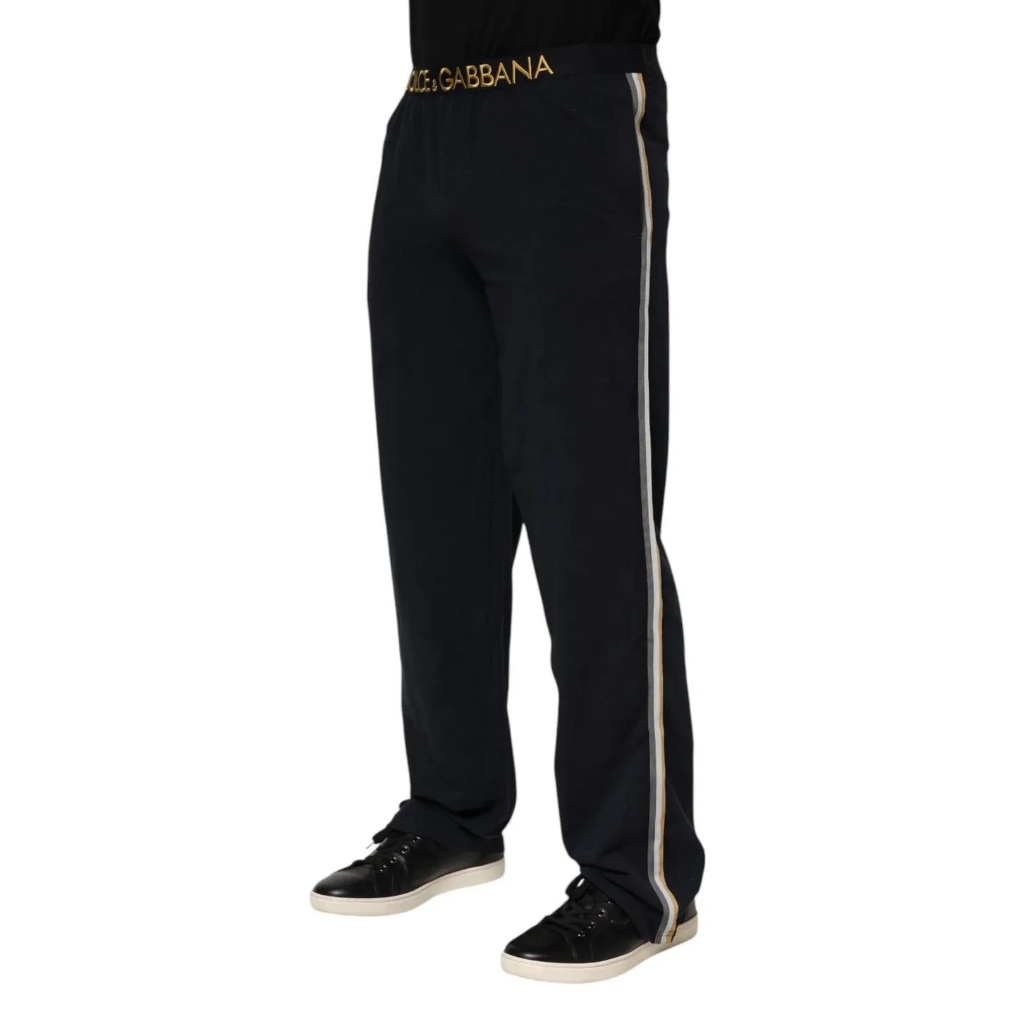 Dolce & Gabbana Black Modal Spandex Straight Logo Trouser Pants PAN76392 -4