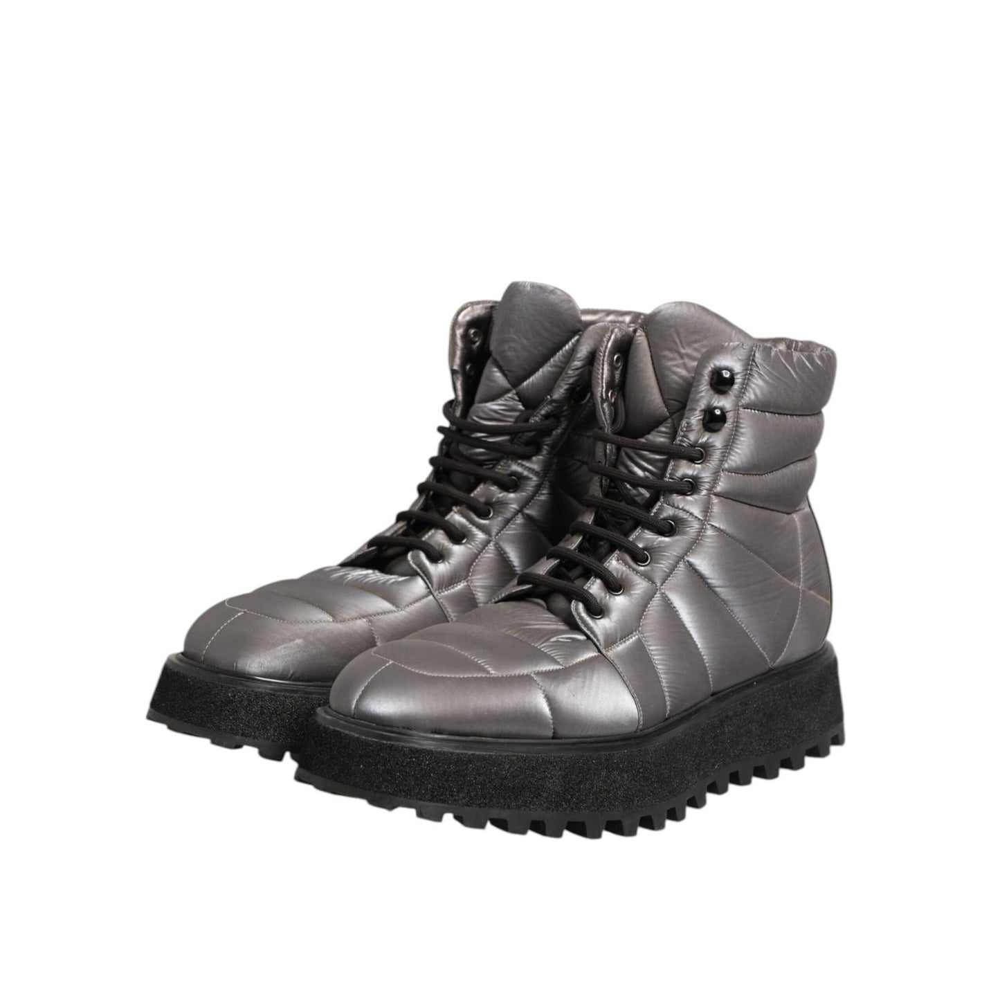 Dolce & Gabbana Silver Padded Mid Calf Lace Up Boots Shoes MV7367-44