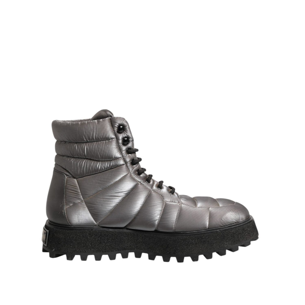Dolce & Gabbana Silver Padded Mid Calf Lace Up Boots Shoes MV7367-44