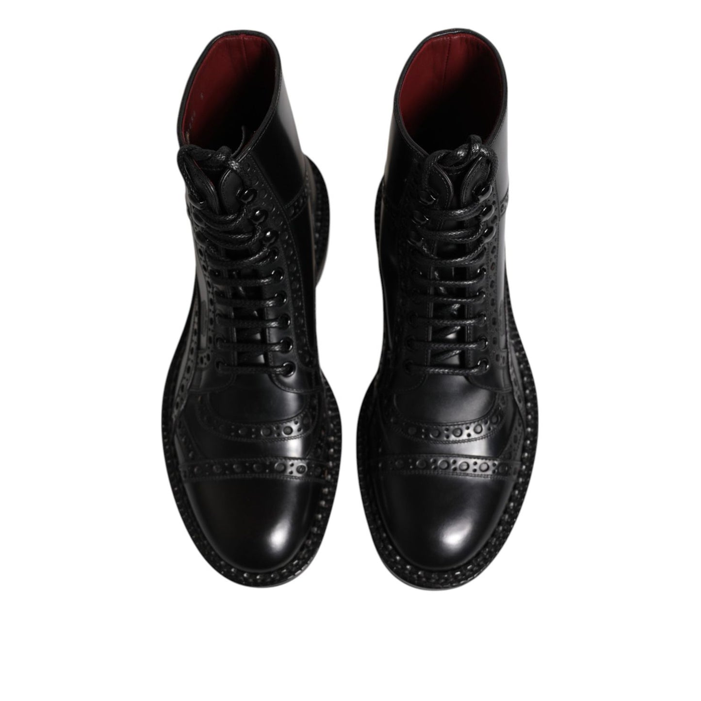 Dolce & Gabbana Black Leather Lace Up Mid Calf Boots Shoes MV7374-41