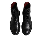 Dolce & Gabbana Black Leather Lace Up Mid Calf Boots Shoes MV7374-41