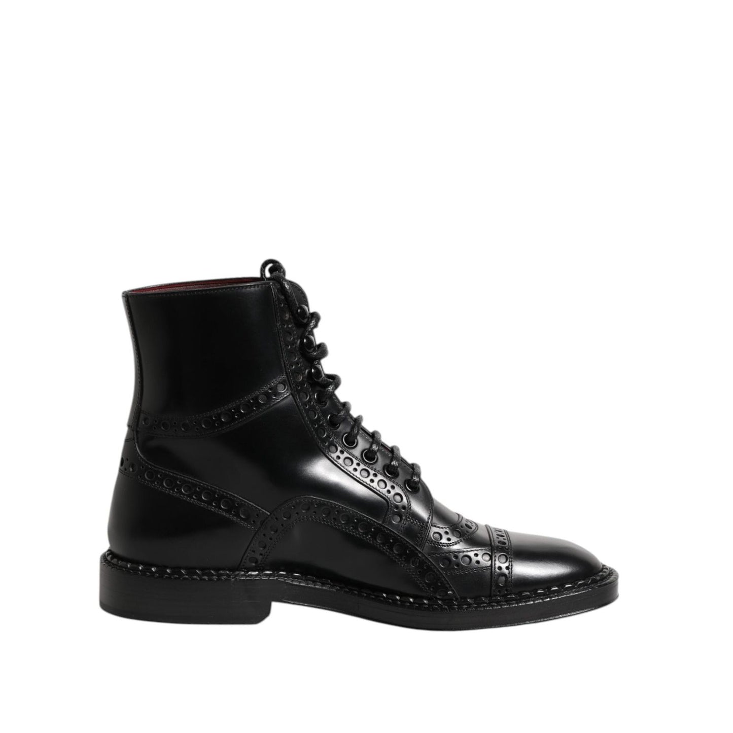 Dolce & Gabbana Black Leather Lace Up Mid Calf Boots Shoes MV7374-41