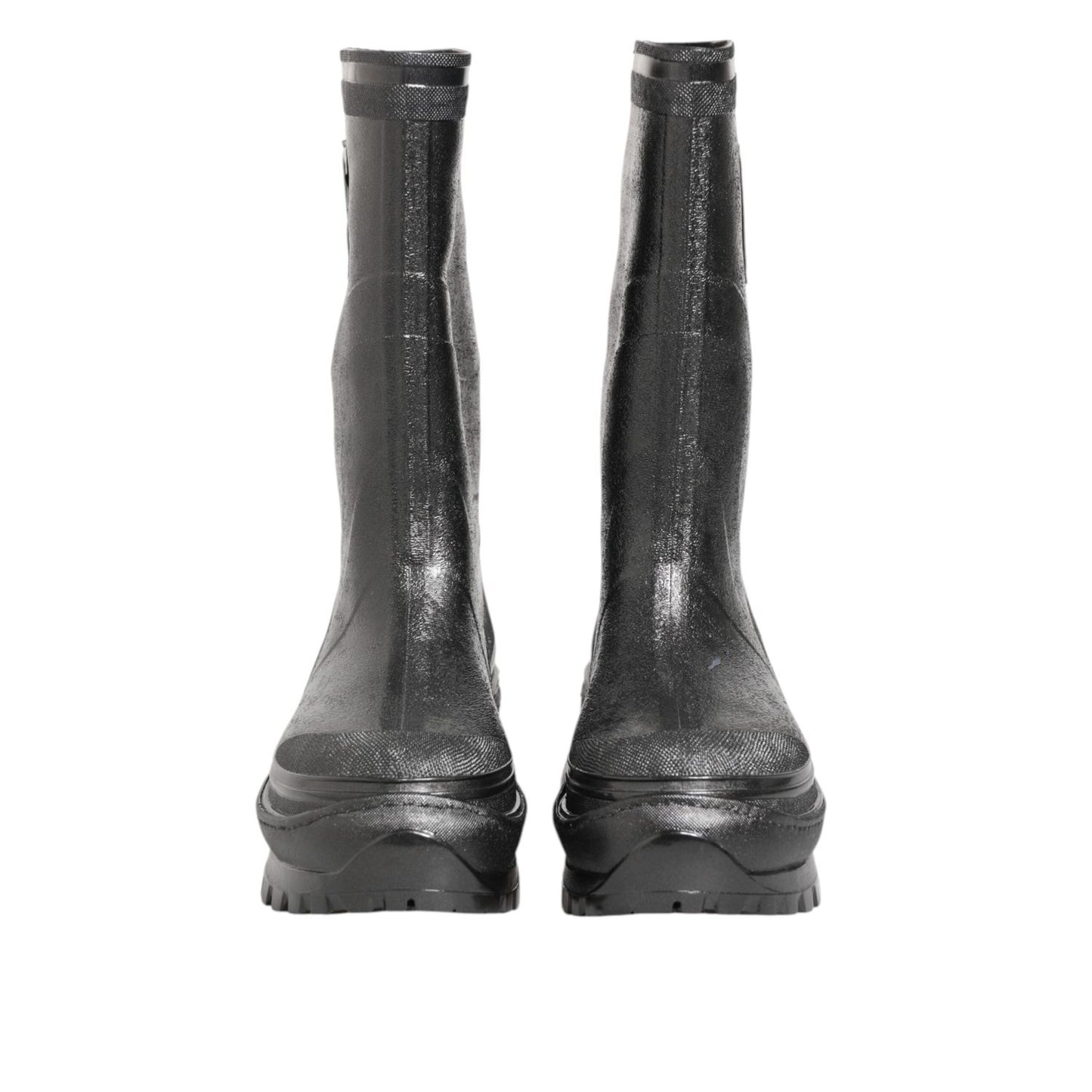 Dolce & Gabbana Metallic Black Pull On Rain Boots Shoes MV7817-43