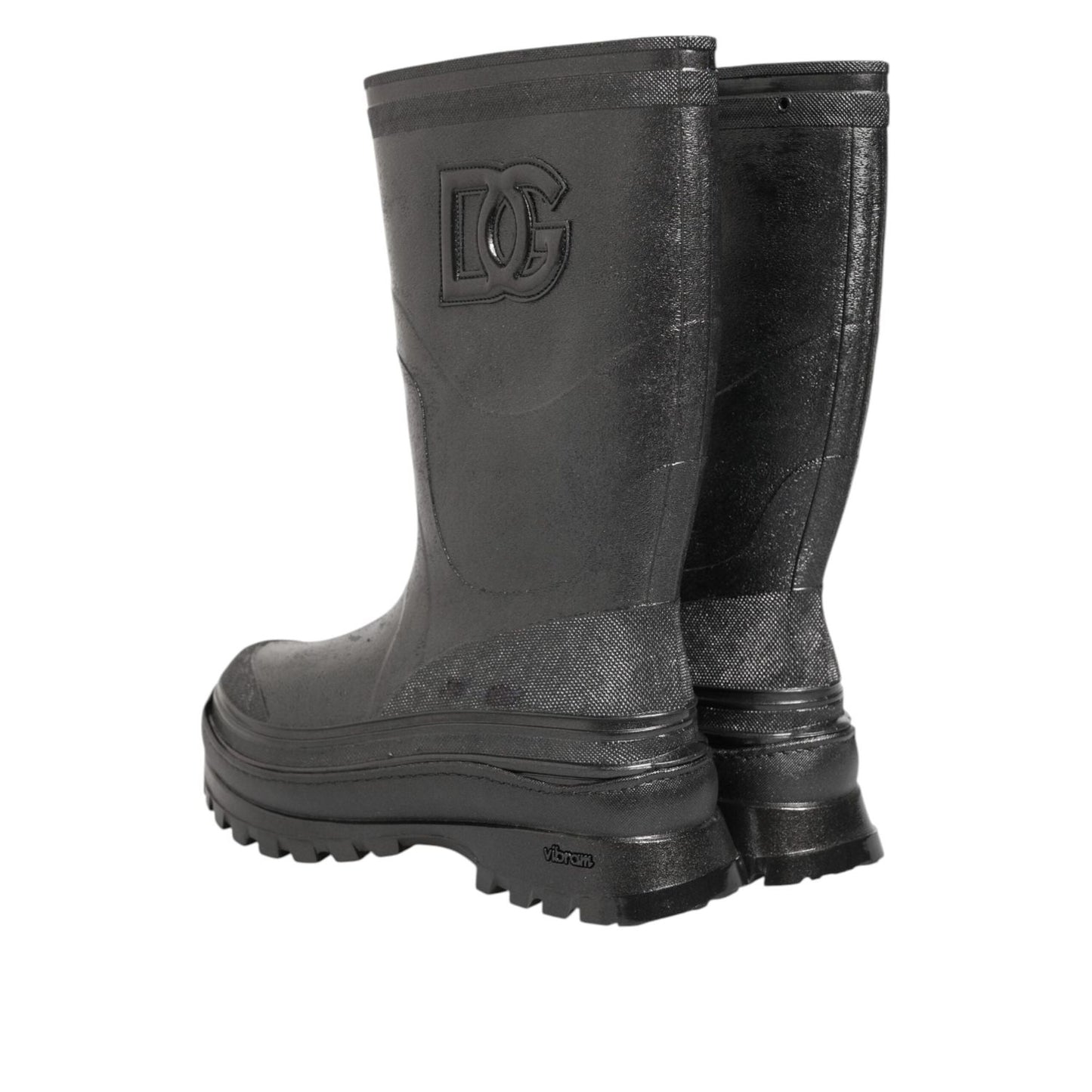 Dolce & Gabbana Metallic Black Pull On Rain Boots Shoes MV7817-43