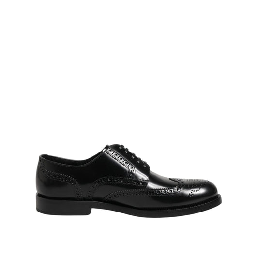 Dolce & Gabbana Black Leather Derby Wingtip Formal Shoes