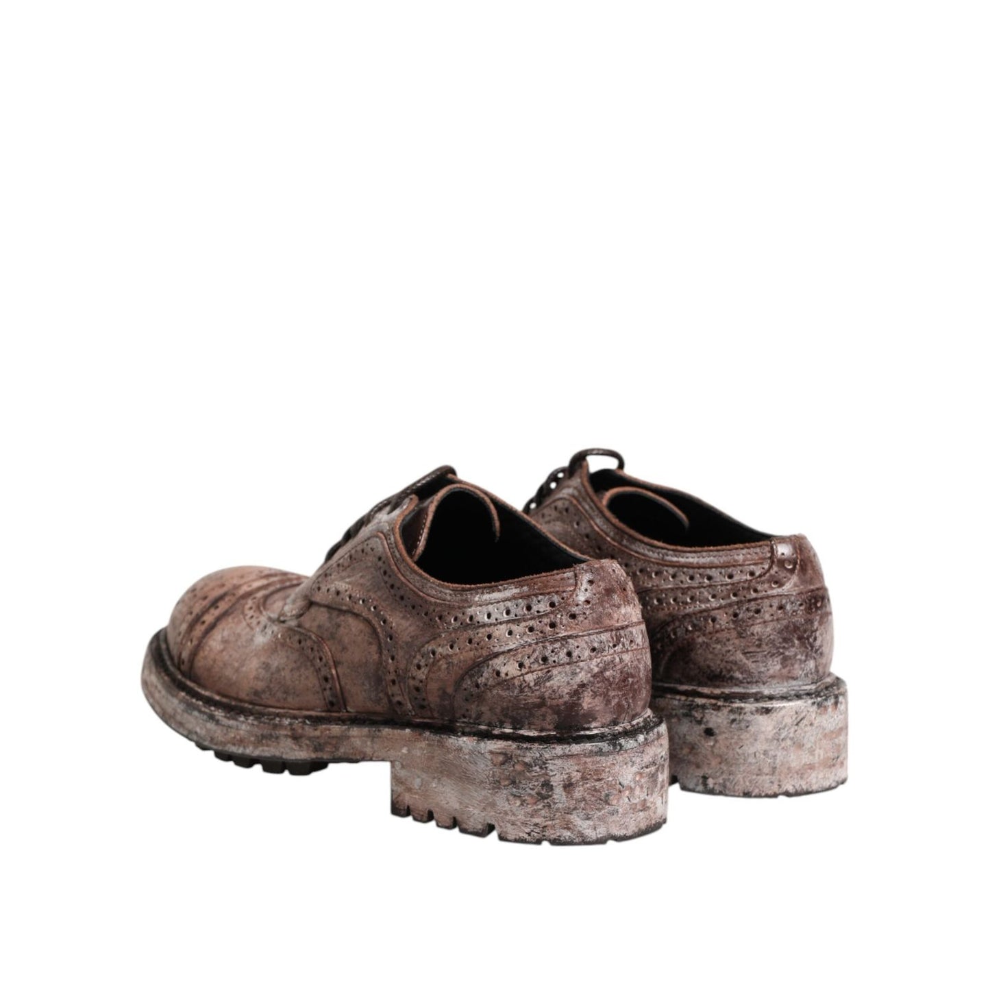 Dolce & Gabbana Brown Leather Distressed Brogue Lace Up Shoes MV7378-40