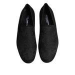 Dolce & Gabbana Black Floral Brocade Loafers Men Dress Shoes MV7385-39