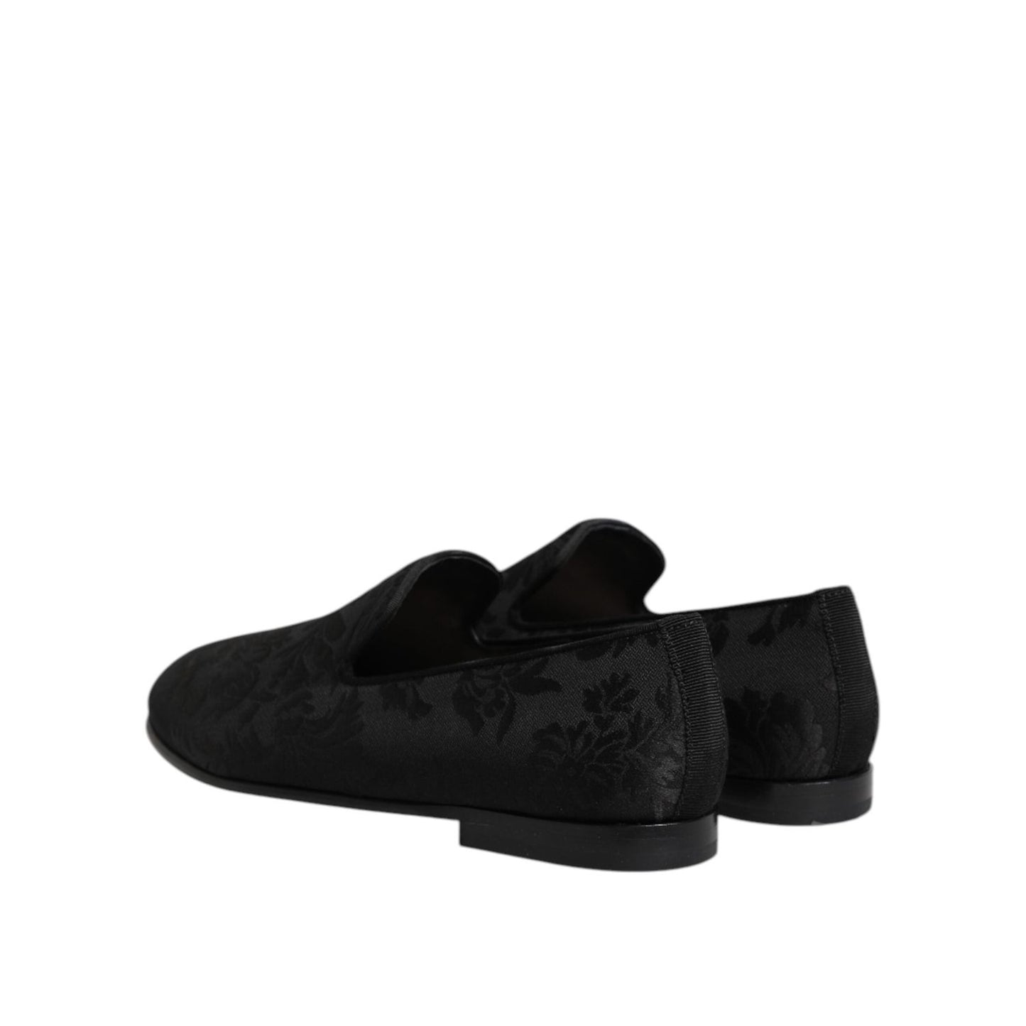Dolce & Gabbana Black Floral Brocade Loafers Men Dress Shoes MV7385-39