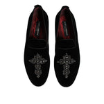 Dolce & Gabbana Black Suede Cross Slip On Loafers Dress Shoes MV7625-39