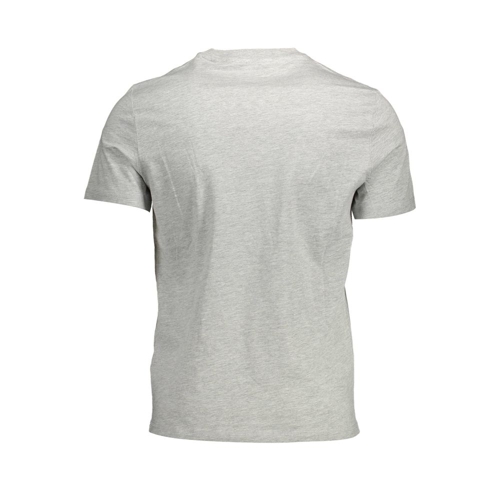 Back view of Guess Jeans Gray Cotton Men T-Shirt with short sleeves, showcasing its eco-friendly organic cotton blend and sleek fit.