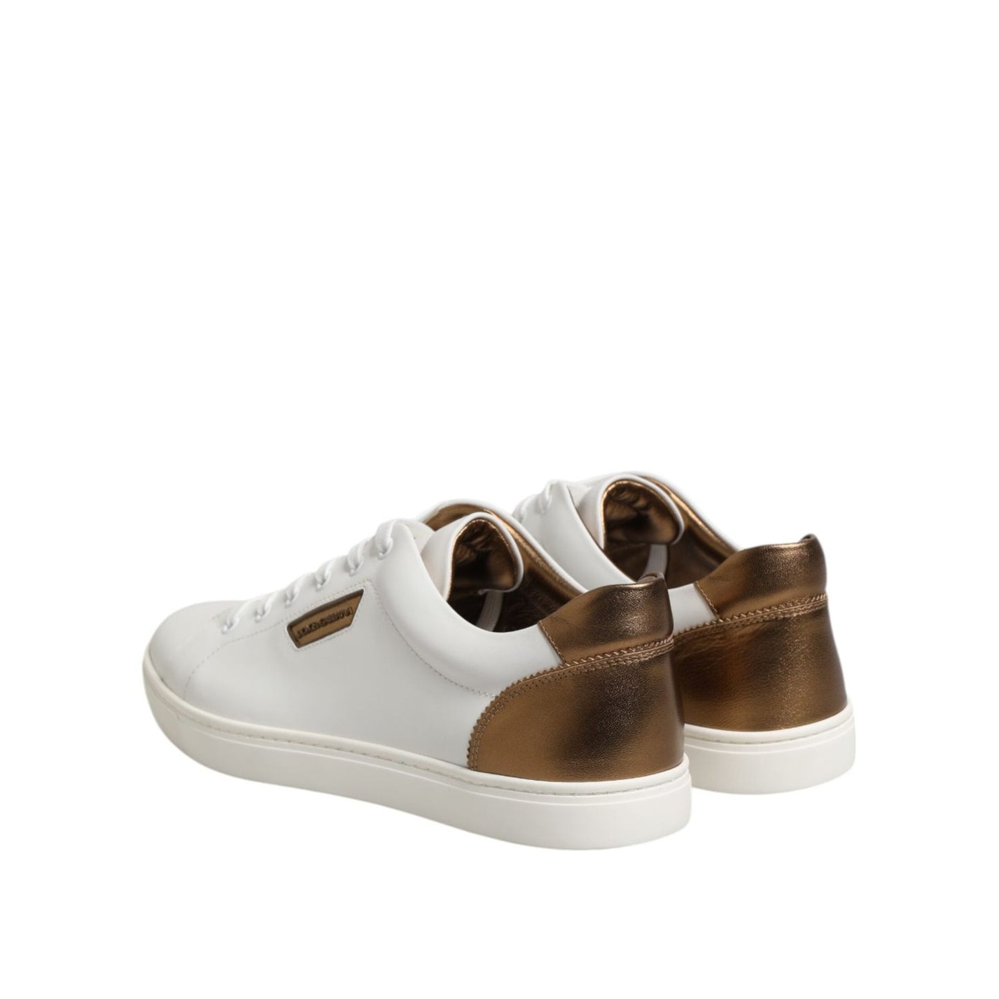 Dolce & Gabbana White Brown Leather Low Top Sneakers Shoes MV7384-45