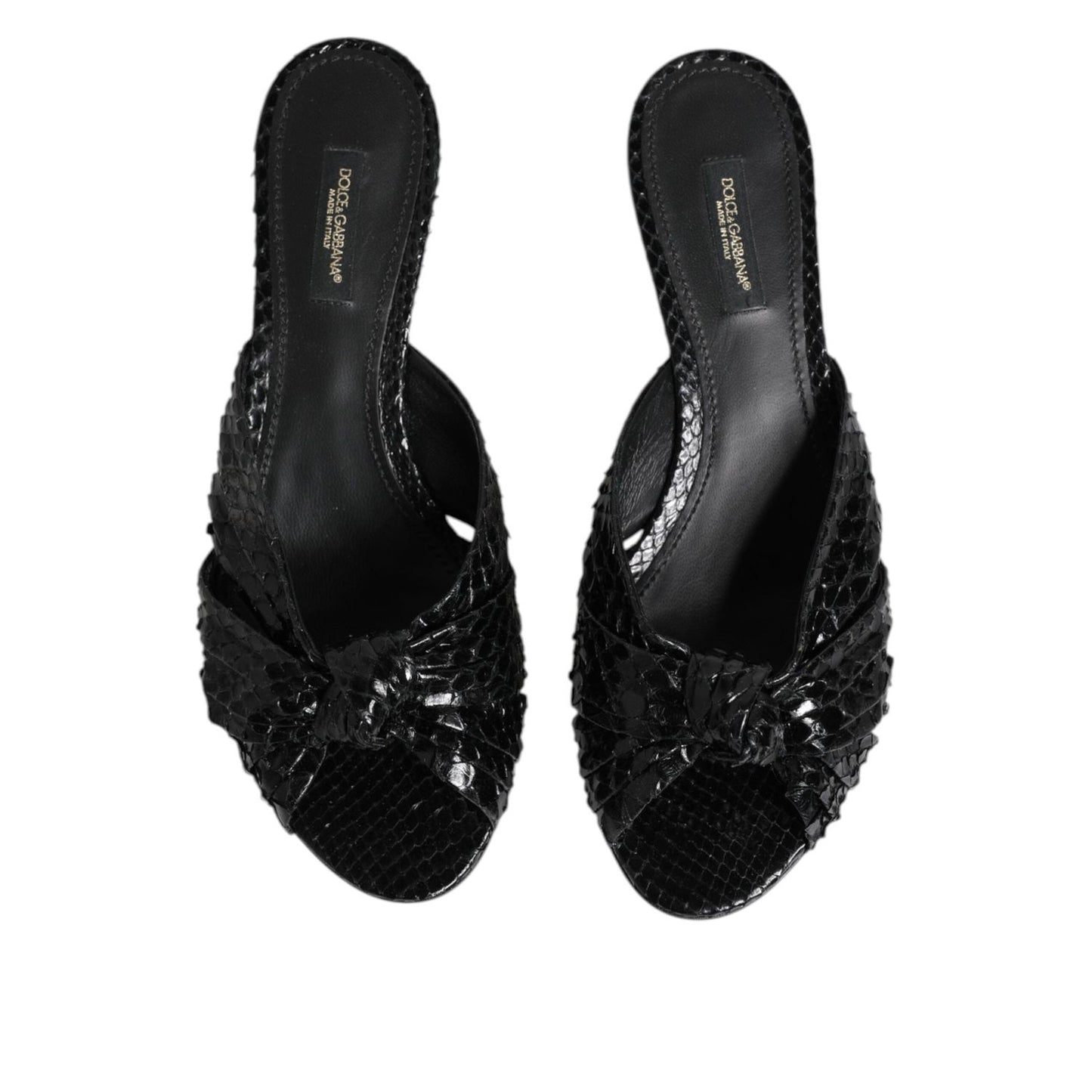 Dolce & Gabbana Black Leather Heels Slides Sandals Shoes LA11469-36