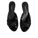 Dolce & Gabbana Black Leather Heels Slides Sandals Shoes LA11469-36