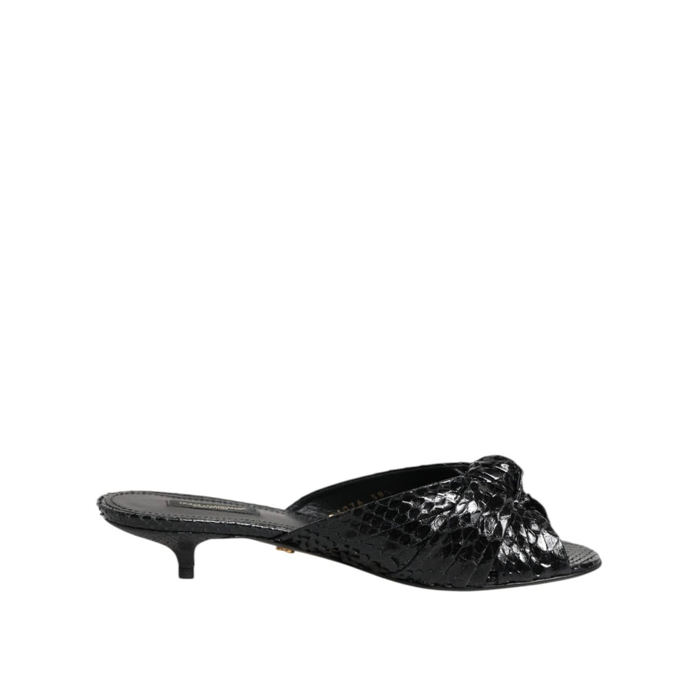 Dolce & Gabbana Black Leather Heels Slides Sandals Shoes LA11469-36