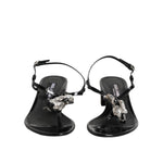 Dolce & Gabbana Black Leather Crystal Ankle Strap Sandals Shoes LA12752-35.5