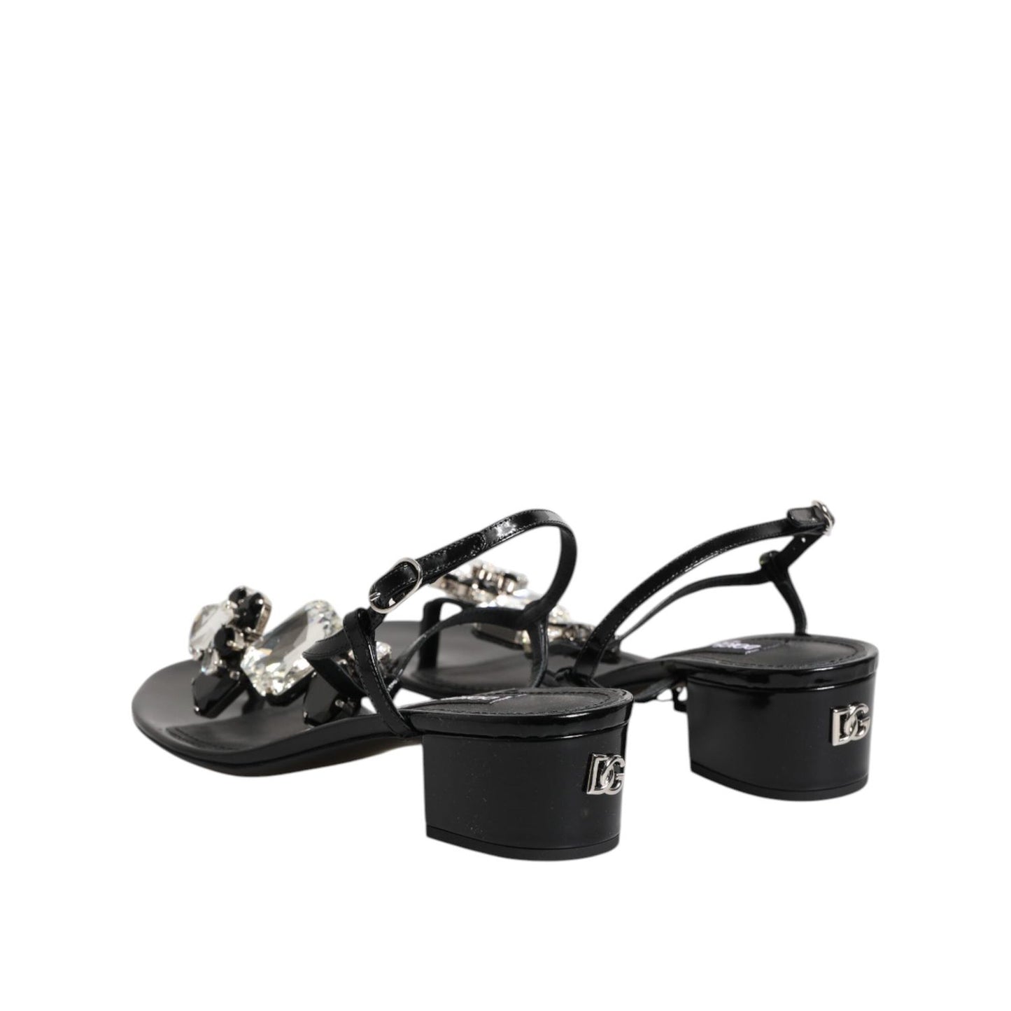 Dolce & Gabbana Black Leather Crystal Ankle Strap Sandals Shoes LA12752-35.5