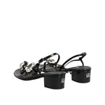Dolce & Gabbana Black Leather Crystal Ankle Strap Sandals Shoes LA12752-35.5